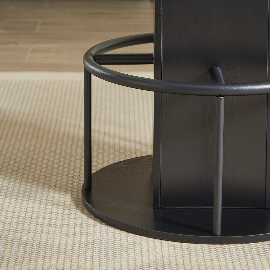 Tavolo da pranzo rotondo con 2 sgabelli e vano contenitore per cucina, in truciolare e acciaio nero, diametro 80 cm