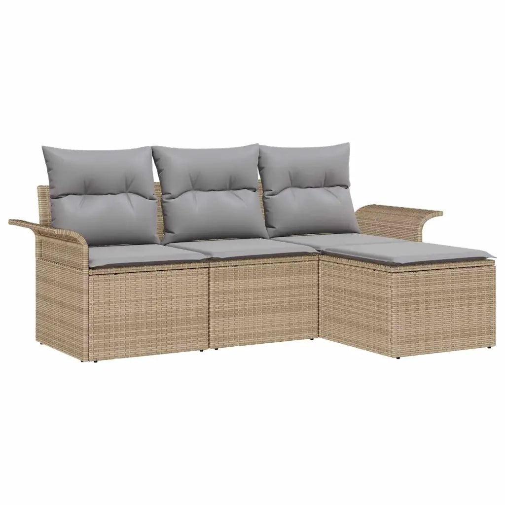 Set Divano da Giardino con cuscino 4 pcs Beige Poly Rattan