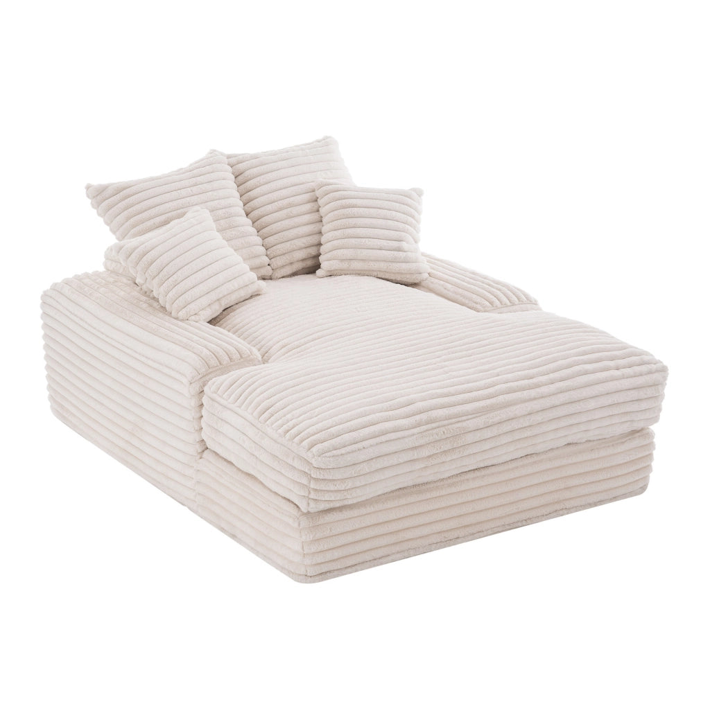 Chaise longue in velluto a coste beige con 4 cuscini