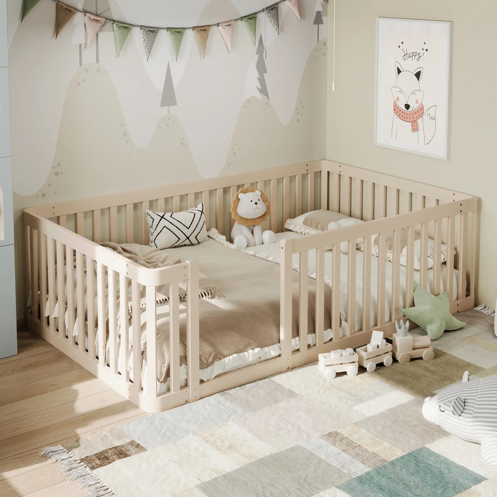 Letto in legno 90x200 cm con sponda, colore crema