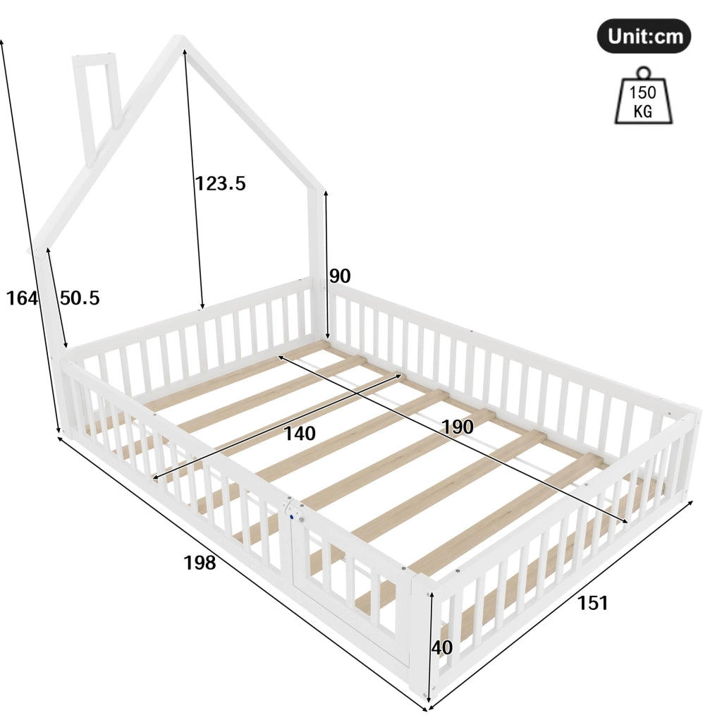 LETTO per bambini a forma di camino 140 x 190 cm in pino e MDF bianco