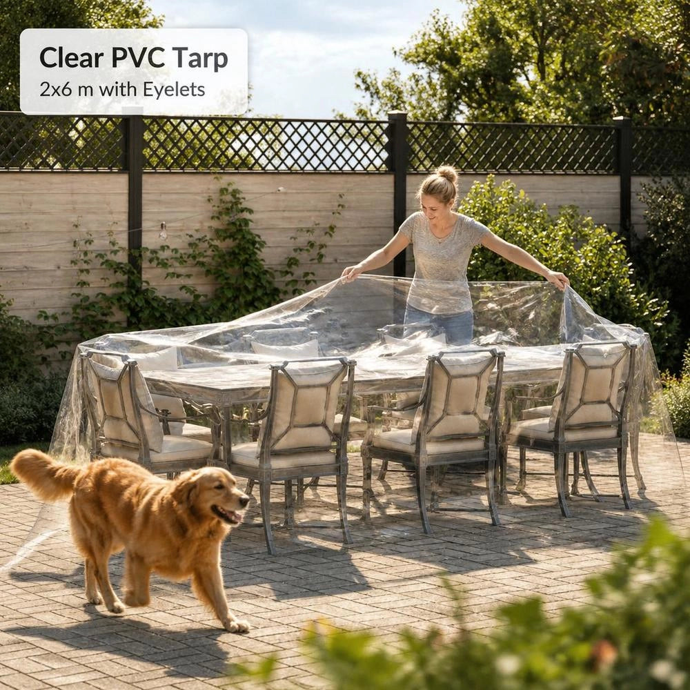 Telo trasparente con occhielli, 2x6 m, in PVC, robusto e pratico, ideale per coperture esterne, giardino e balcone