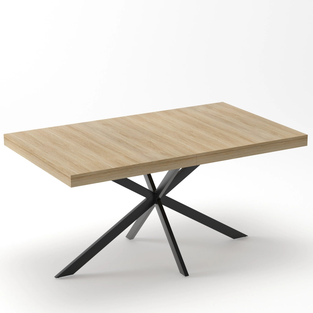 Tavolo allungabile da pranzo con vano contenitore piano in MDF naturale base in metallo nero 140-180 × 80 × 76 cm