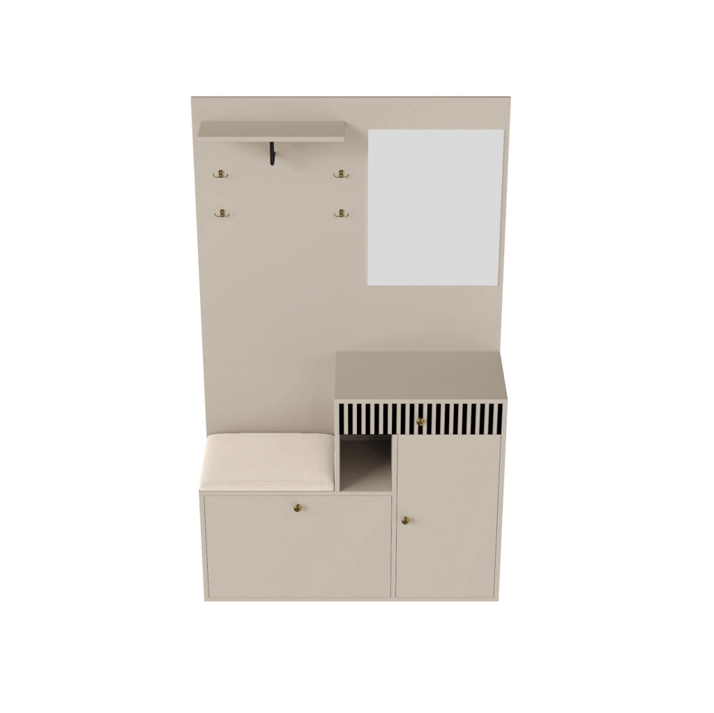 Mobile ingresso con specchio, seduta e scarpiera in MDF