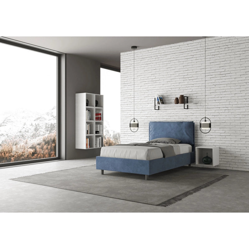 Letto imbottito Piazza e mezzo 110x190 cm Large - Contenitore,Microfibra,Blu