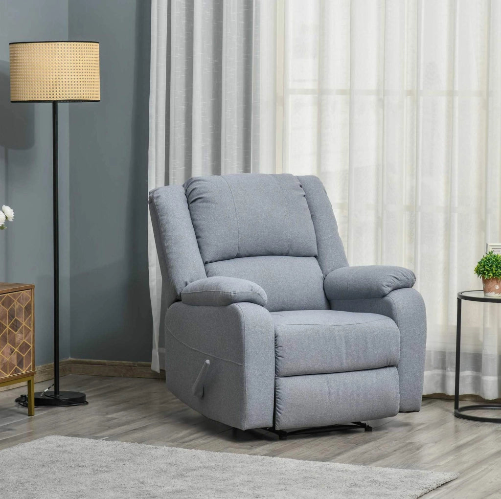 Poltrona relax con funzione lettino e tasca laterale, poliestere effetto lino grigio, 90 x 96 x 98 cm