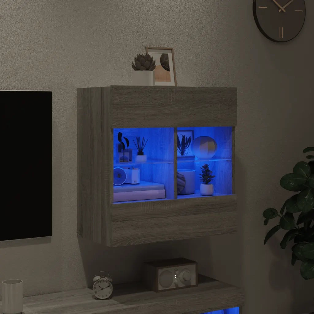 Mobile TV a Parete con Luci LED Grigio Sonoma 58,5x30x60,5 cm 837097