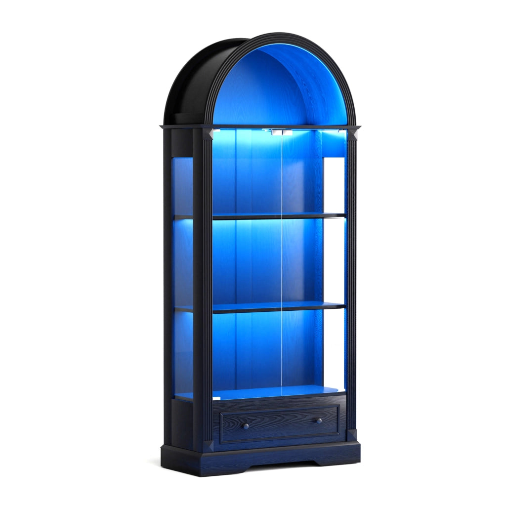 VETRINA ad Arco con LED a Sensore, Vetro Temperato e MDF Nero
