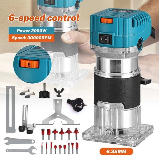 Impostatrice elettrica a 6 velocità - 6,35 mm - Houtfrees - Graveatrice - Router