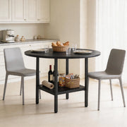Tavolo rotondo da pranzo con ripiano portaoggetti 100 cm nero in MDF e metallo per 4-6 persone