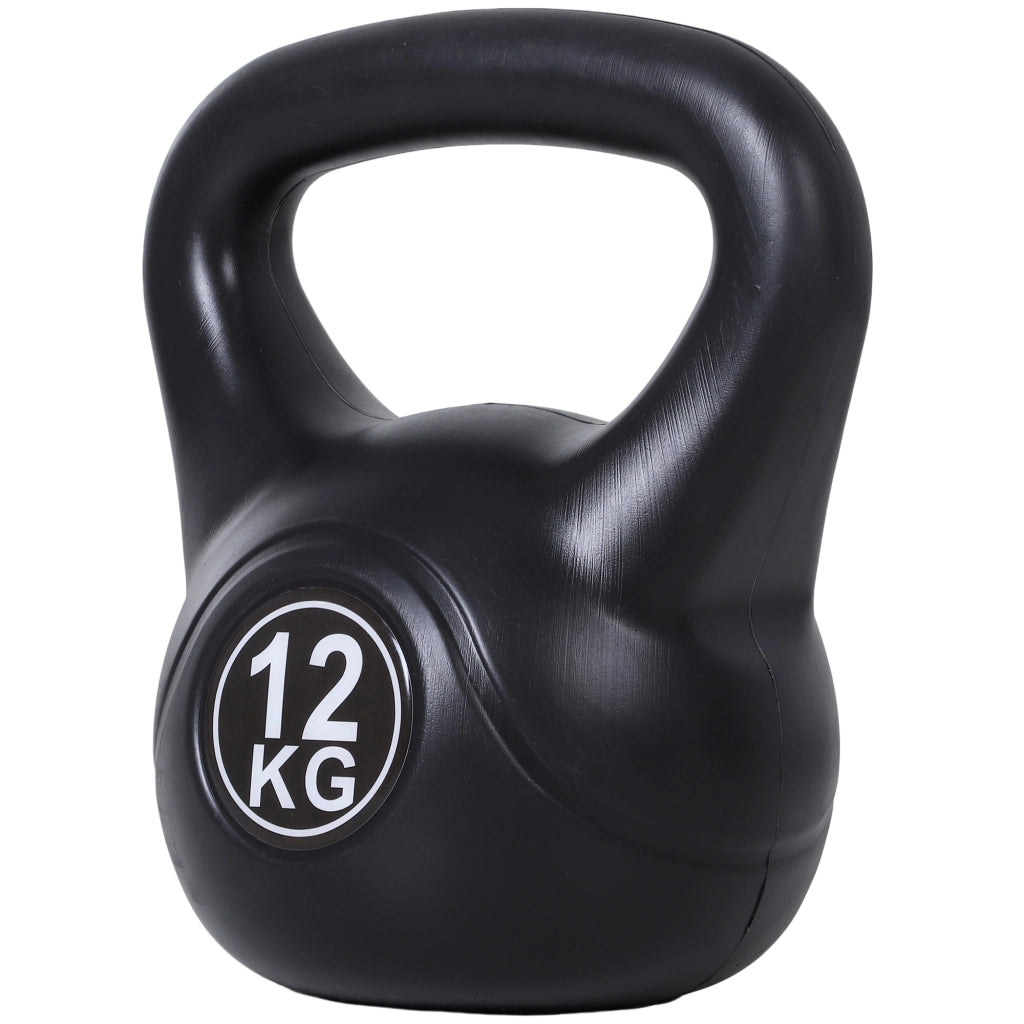 EasyComfort Kettlebell 12kg per Sport e Fitness con Base Piatta e Impugnatura, Kettlebell Pesi per Allenamento Home Gym Casa e Palestra, 27x21x31 cm, Nero