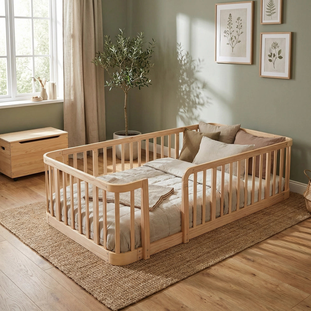 Box Recinto Bambini in Legno Naturale ¨C MINIMAL ¨C 90x200 cm, Sicurezza, Sponde