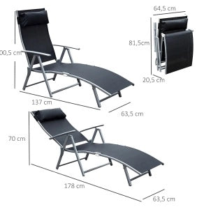 Lettino prendisole pieghevole in metallo e tessuto nero 137x63,5x100,5 cm per giardino, terrazza e spiaggia con cuscino