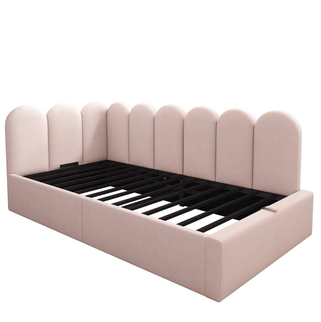 Letto da giorno 90x190 cm con contenitore idraulico in velluto rosa