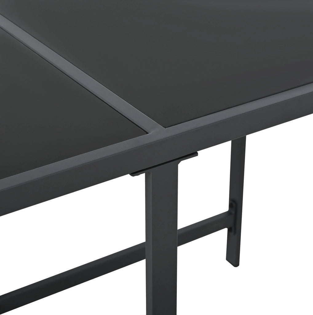 Set da pranzo da esterno 7 pezzi per 6 persone con tavolo quadrato in vetro temprato e sedie con braccioli in legno-plastica
