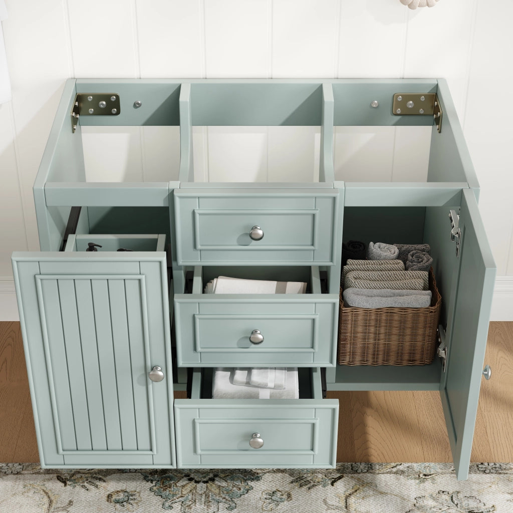 Mobile per lavabo singolo sospeso con cassetti; vano laterale e maniglie in metallo in MDF verde 78.5 × 46 × 46.8 cm
