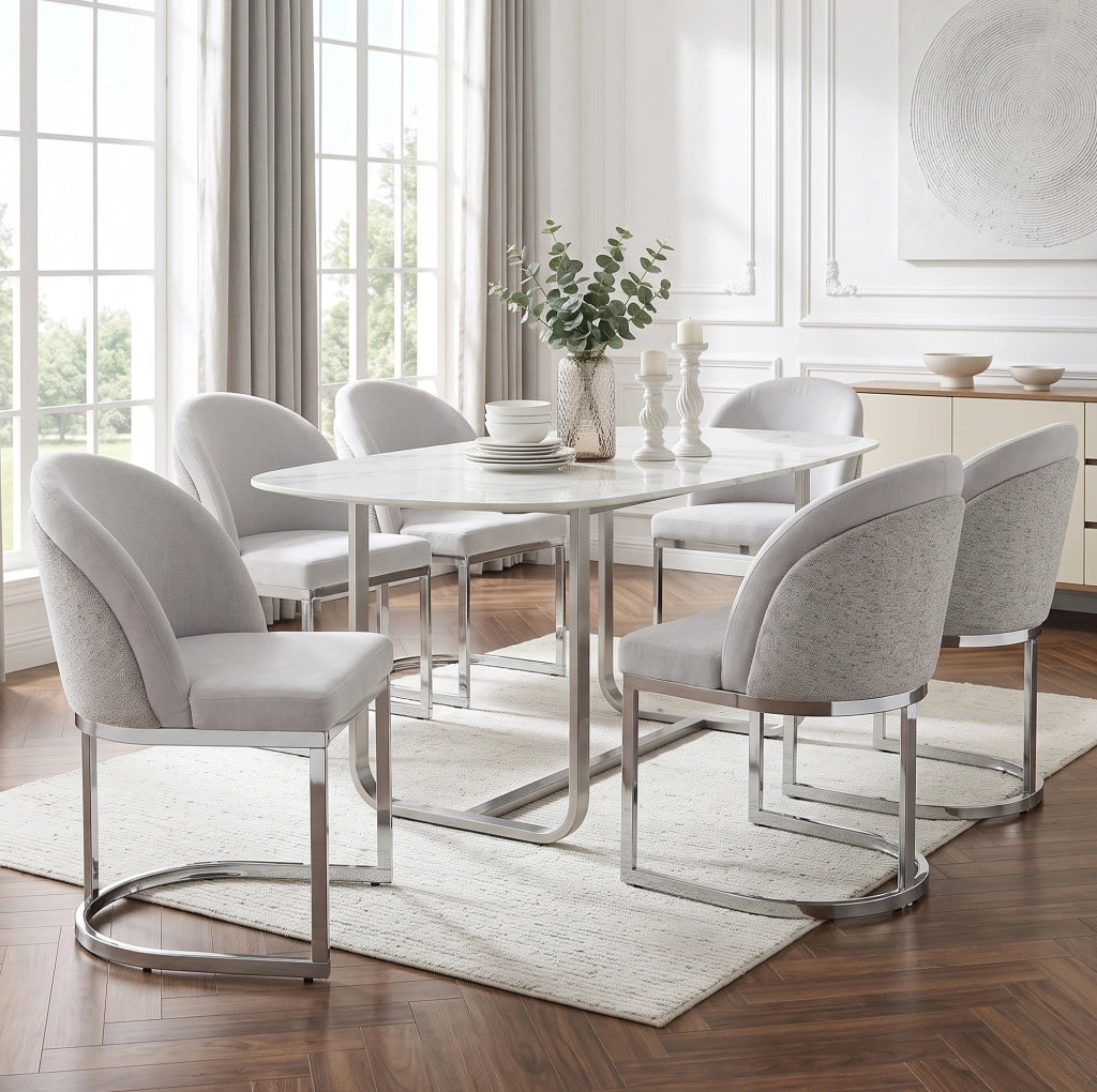Set 2 sedie da pranzo in ciniglia grigio chiaro con gambe argento HOMVRA
