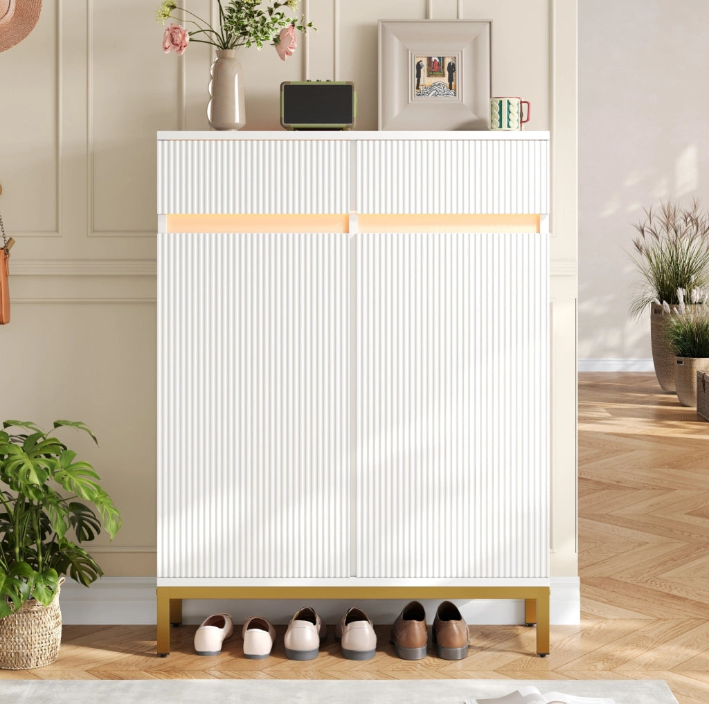 Scarpiera 80x35x103 cm con 2 cassetti, 2 ante e LED integrato bianca HAVRYA