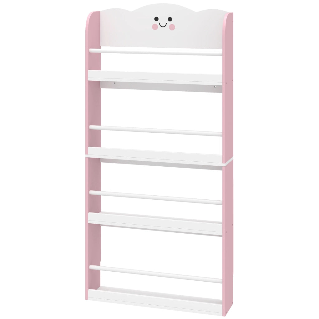 Libreria Montessoriana per Bambini 3-6 Anni con Tema Zucchero Filato, 4 Ripiani in Legno, per Cameretta, Rosa