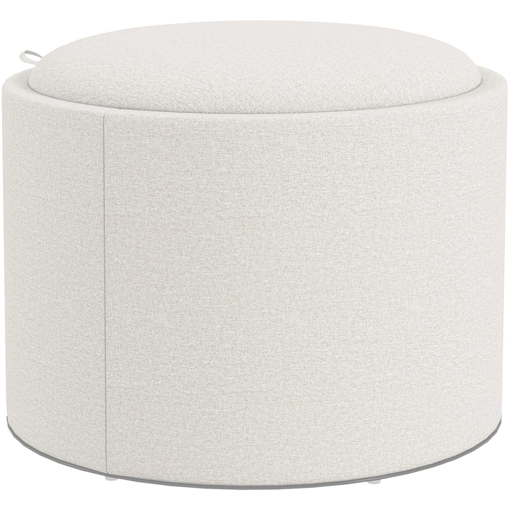 Pouf rotondo ULEVR ?56x42 cm con vano contenitore e coperchio reversibile, effetto lino bianco crema