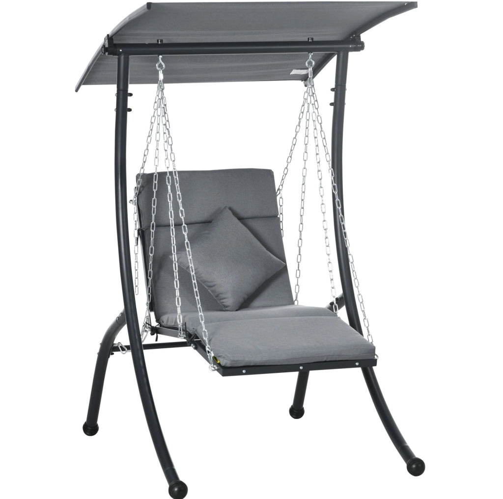 Altalena da giardino a 2 posti con tettuccio inclinabile; 108x145x169 cm; grigio scuro in acciaio