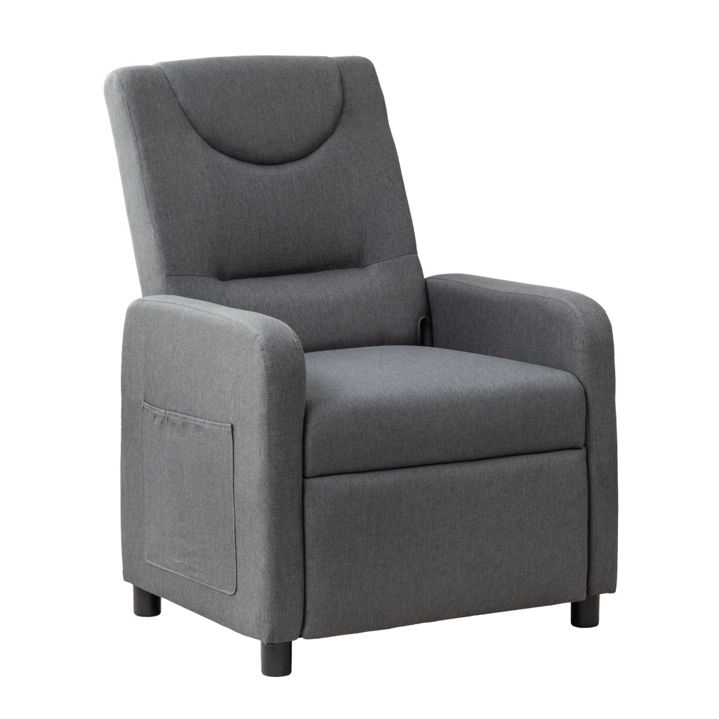Poltrona reclinabile in lino grigio scuro con schienale multiangolo e poggiapiedi pieghevole 96 × 57 × 63 cm