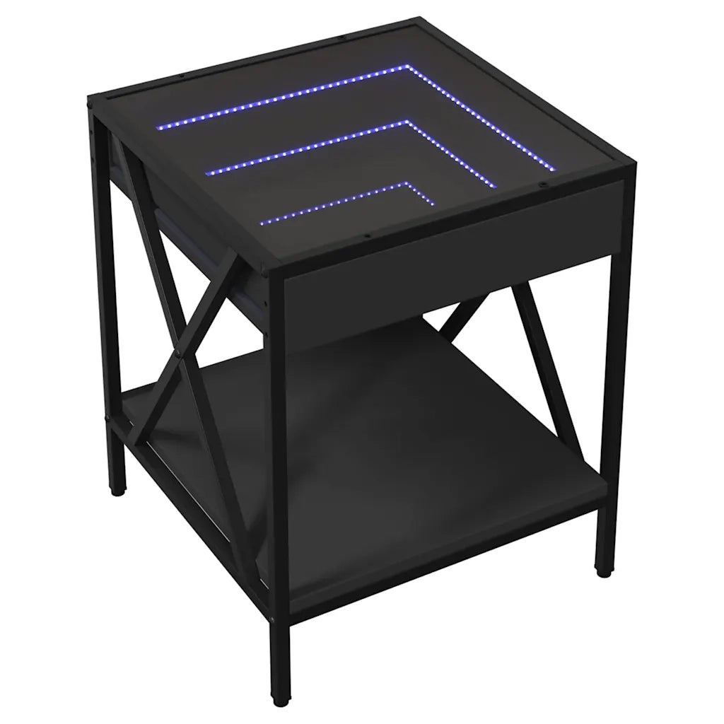 Comodino | Armadio da Notte | Mobiletto da notte con LED Infinity Nero 40x40x49 cm