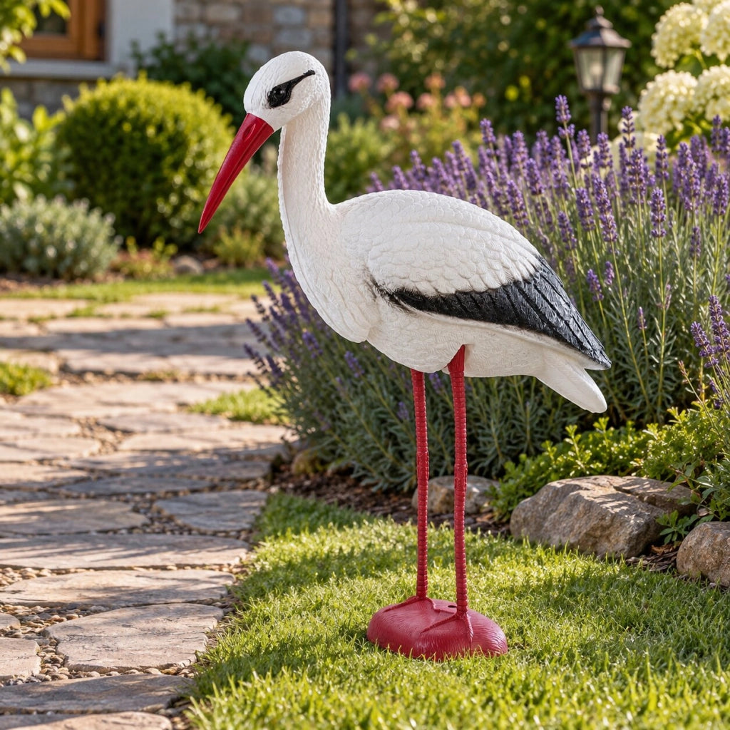 Statuetta decorativa da giardino KADAX a forma di cicogna in piedi, grande XXL
