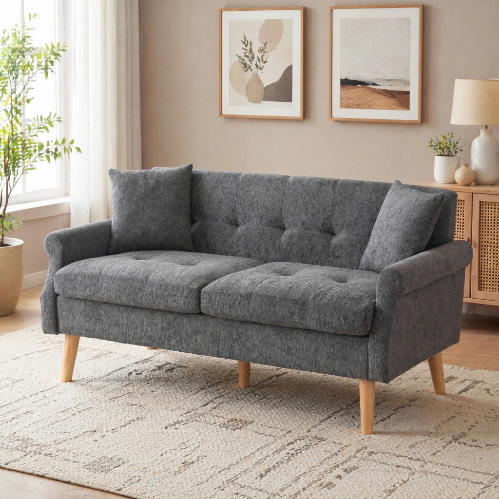 DIVANO 2 posti 162x74x77 cm in ciniglia grigio con 2 cuscini