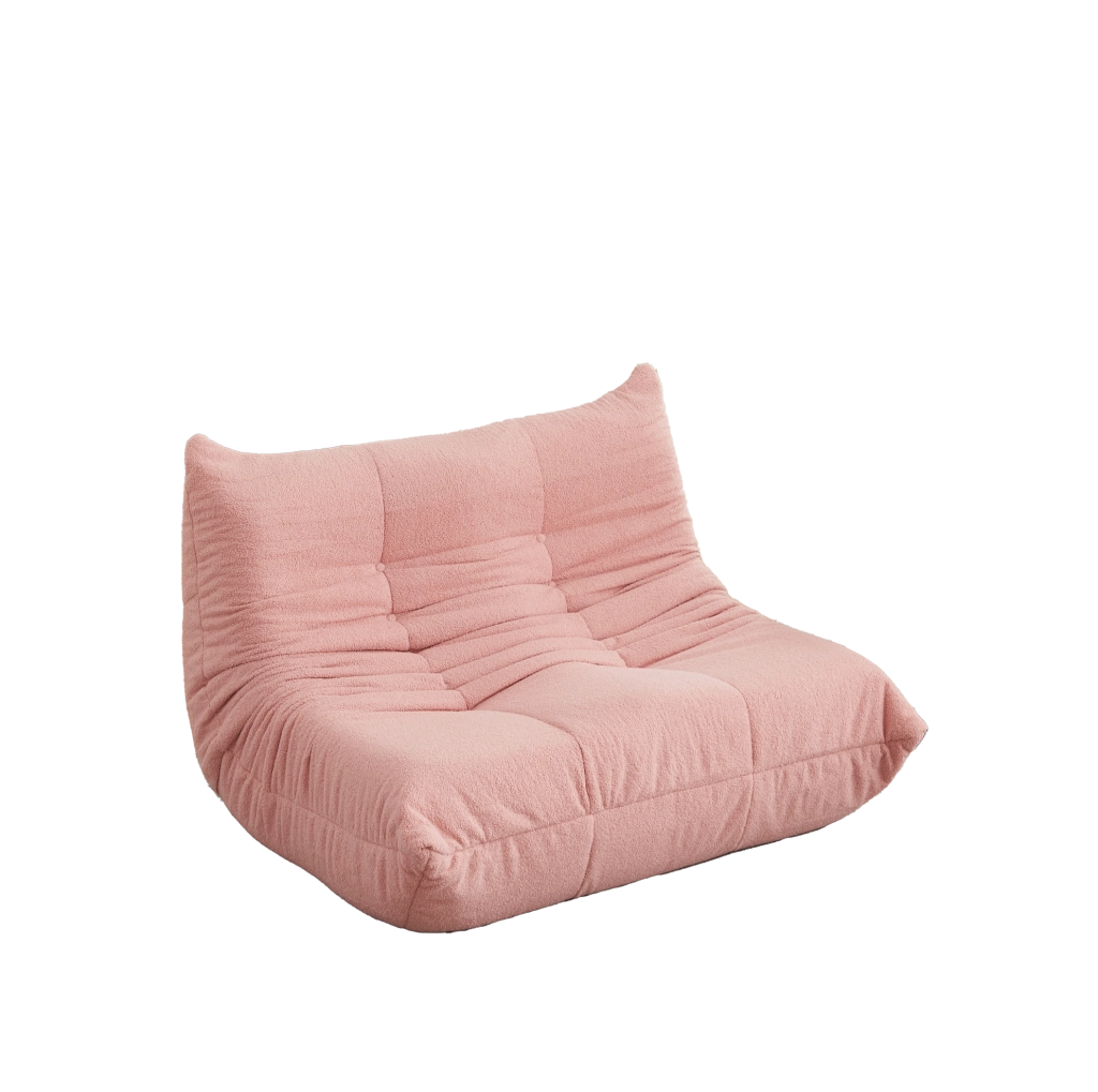 Poltrona da pavimento ULEVR 115 cm in tessuto teddy rosa, imbottitura in schiuma elastica e design con bottoni