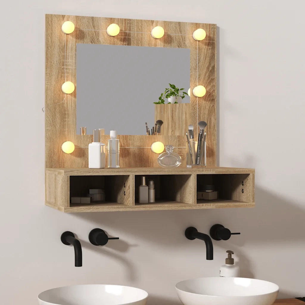 Mobile a Specchio con LED-Armadietto a Specchio Rovere Sonoma 60x31,5x62 cm