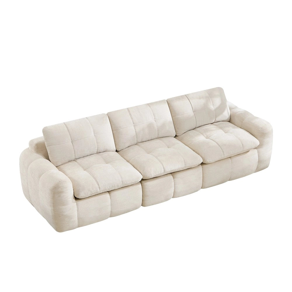 Divano 3 posti ¨C Minimal ¨C Beige tessuto chenille imbottito con cuscini