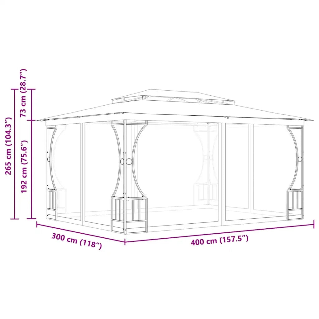 Gazebo con Rete 300x400x265 cm Crema