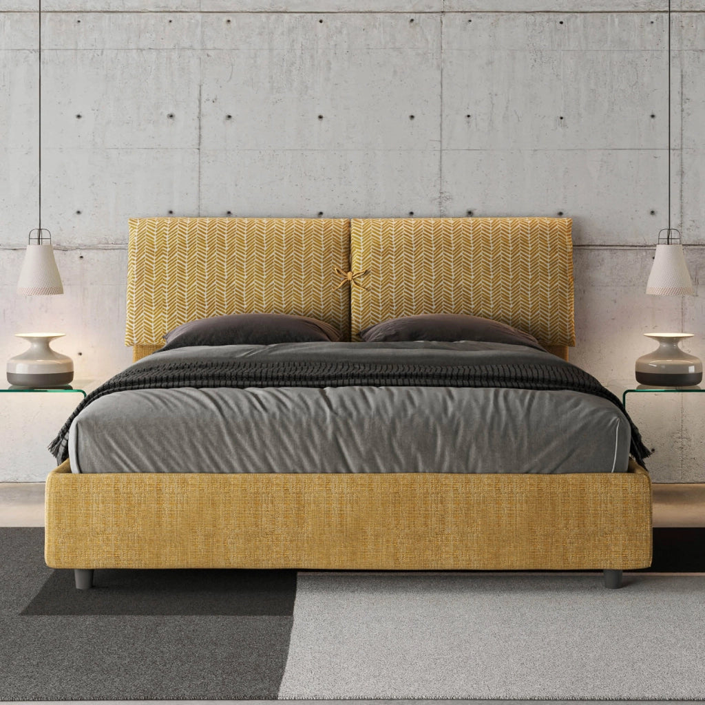 Letto Matrimoniale 160x190 cm con Rete e Contenitore con Testata e Alzata Comoda Imbottito in Tessuto Aragona Mados
