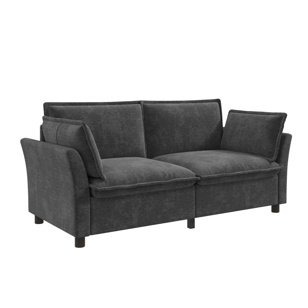 Divano 2 posti 155x81x87 cm in ciniglia grigia con 2 cuscini e struttura in ferro