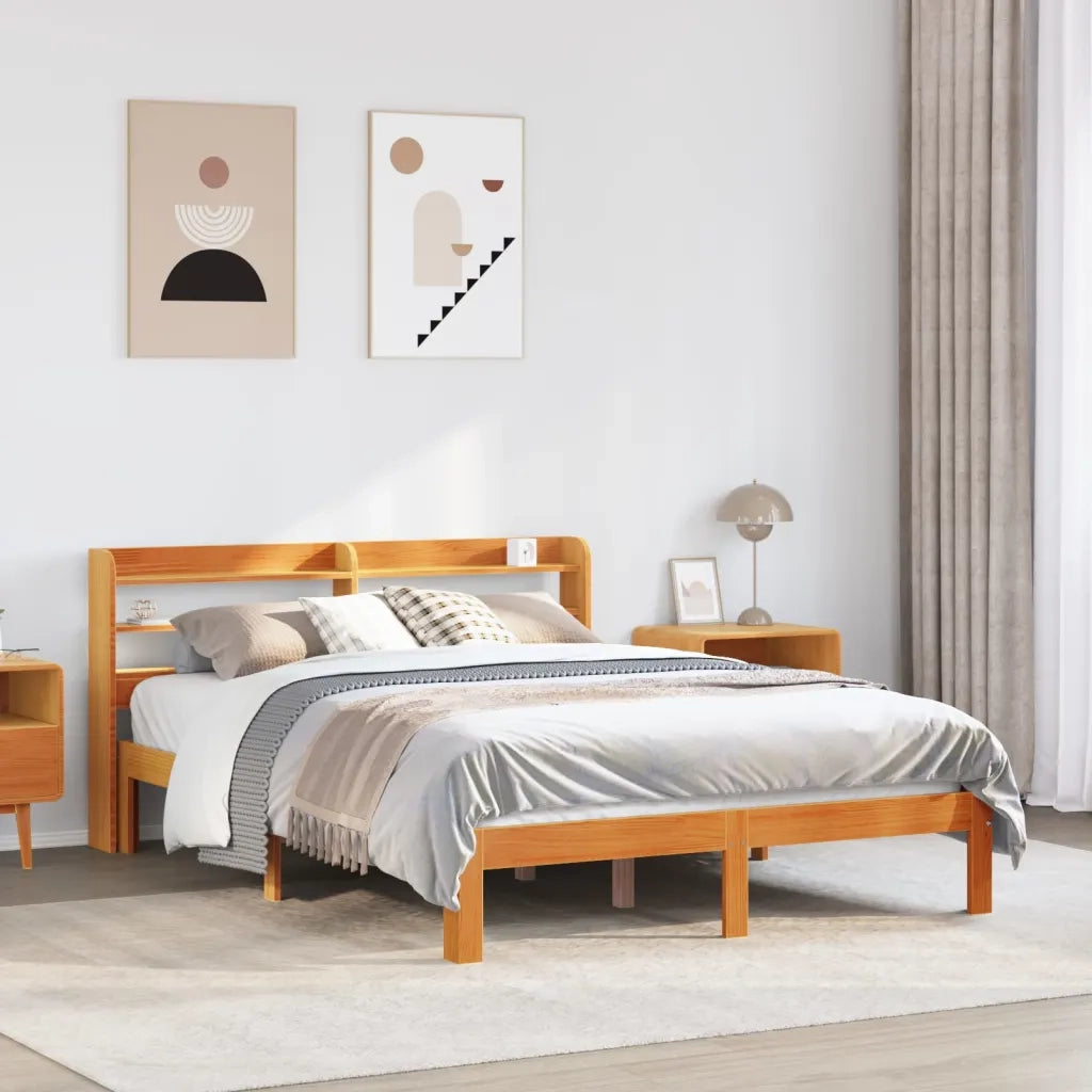 Letto senza Materasso-Struttura Letto Marrone Cera 135x190 cm in Legno di Pino 193122