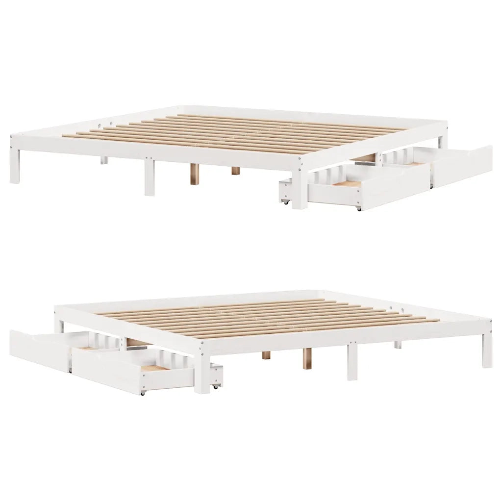 Giroletto con Cassetti Bianco 180x200 cm Legno Massello di Pino 3301955