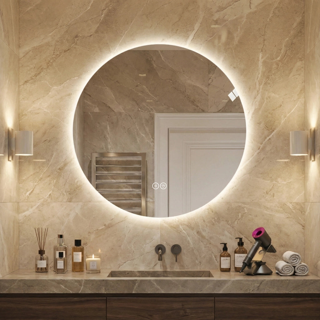 SPECCHIO BAGNO LED ROTONDO 80 cm Argento Vetro e Metallo