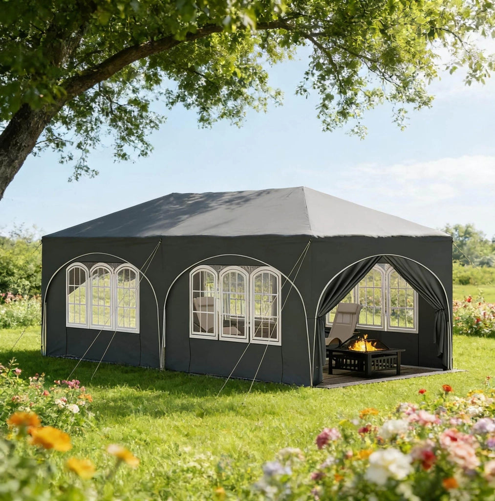 Gazebo da giardino 3x6 m con 6 pareti, impermeabile e UV 50+