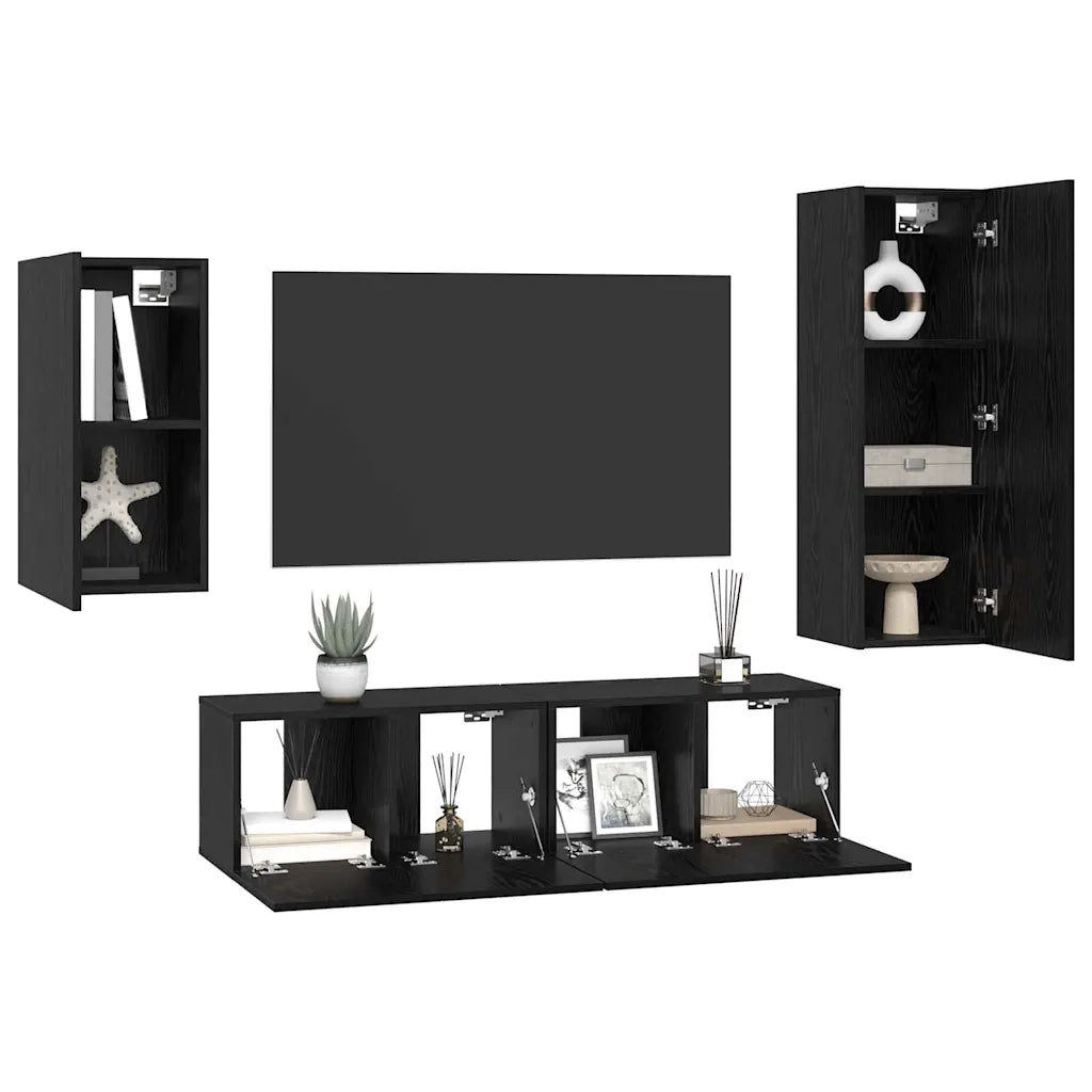 Set mobile TV 4 pz | Armadietto TV | Mobile Porta TV Rovere Nero Legno multistrato