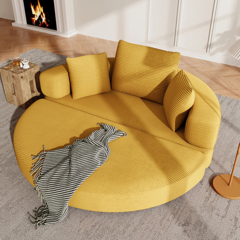 Divano letto pieghevole 2 in 1 in corda, 173x176 cm, giallo, con 3 cuscini