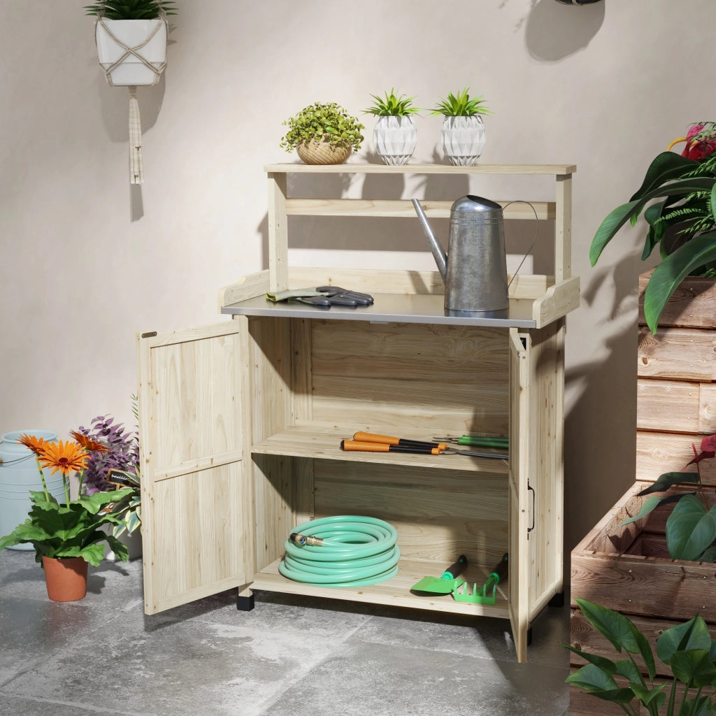 Tavolo da giardinaggio con ripiani e cassetto ¨C Xylo ¨C Legno naturale 90,5x41x124,5cm
