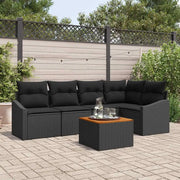 Set Divano da Giardino con cuscino 6 pcs Nero polyrattan