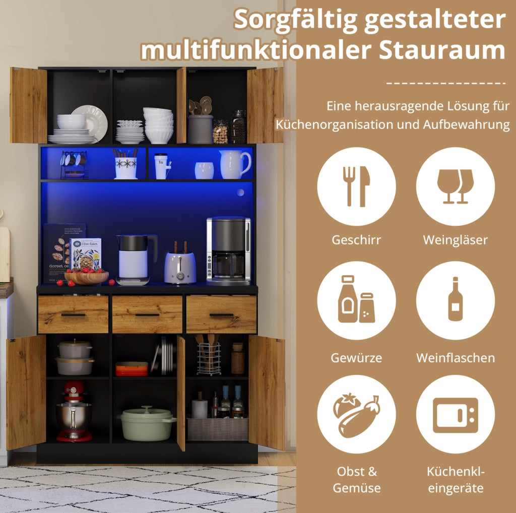 Mobile da cucina con LED, prese USB, cassetti e ripiani regolabili