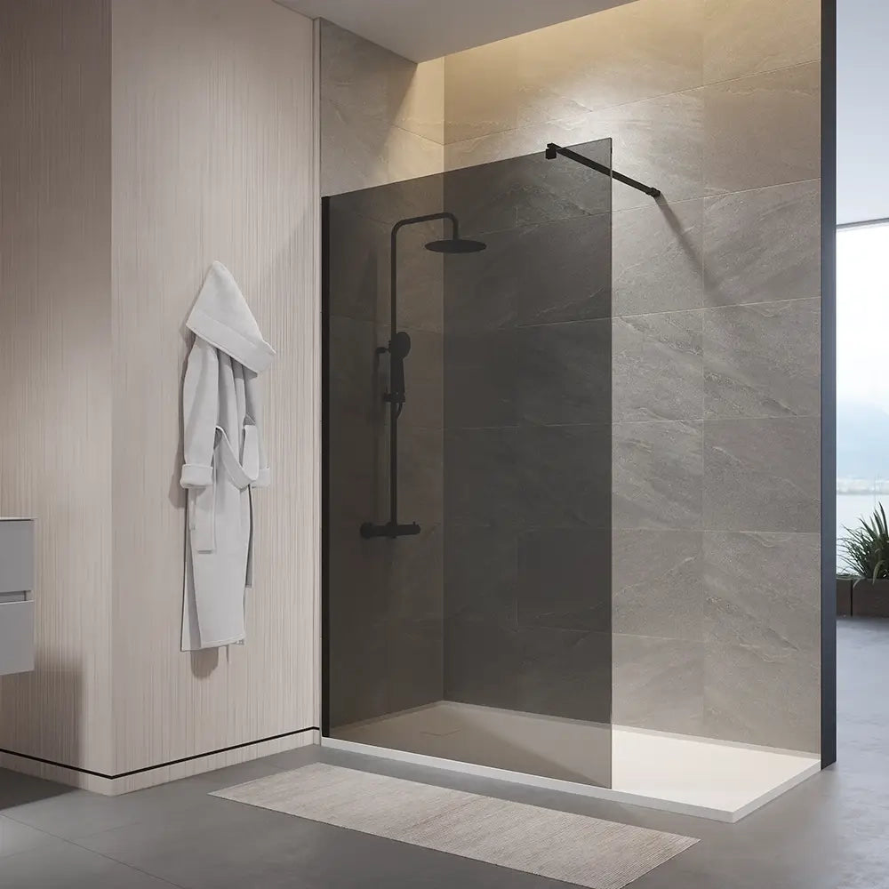 Doccia walk-in 120cm vetro temperato anticalcare 10mm fumé profili neri | Naxos