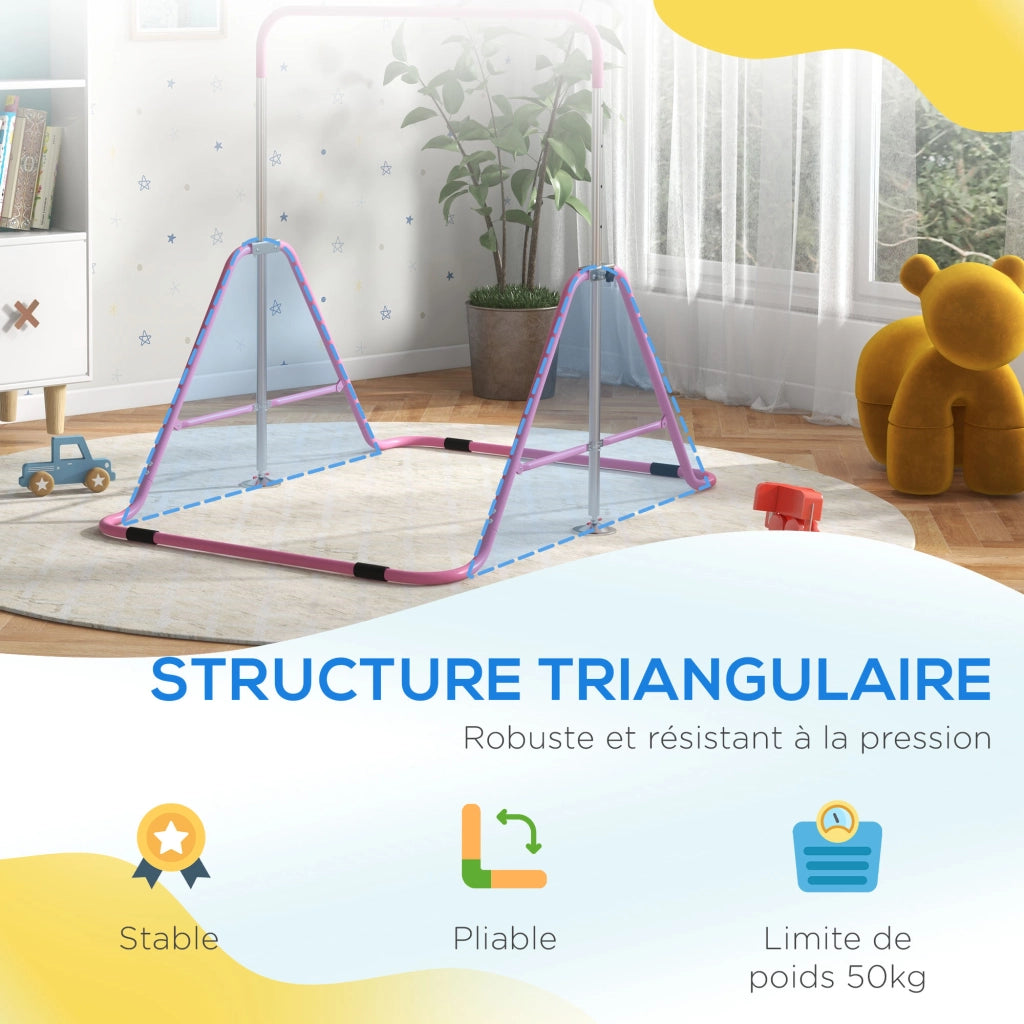 Sbarra per ginnastica per bambini pieghevole altezza regolabile 88-128 cm rosa robusta per casa