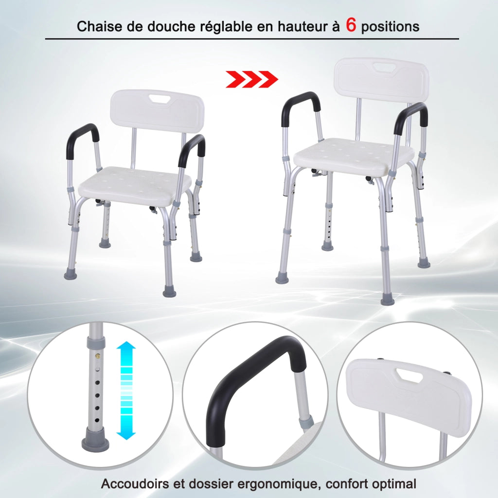 Sedia da Doccia con Schienale e Braccioli ¨C Xylo ¨C Alluminio Bianco Regolabile