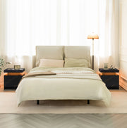 Comodino moderno con luci LED regolabili, 2 cassetti, colore nero e oro