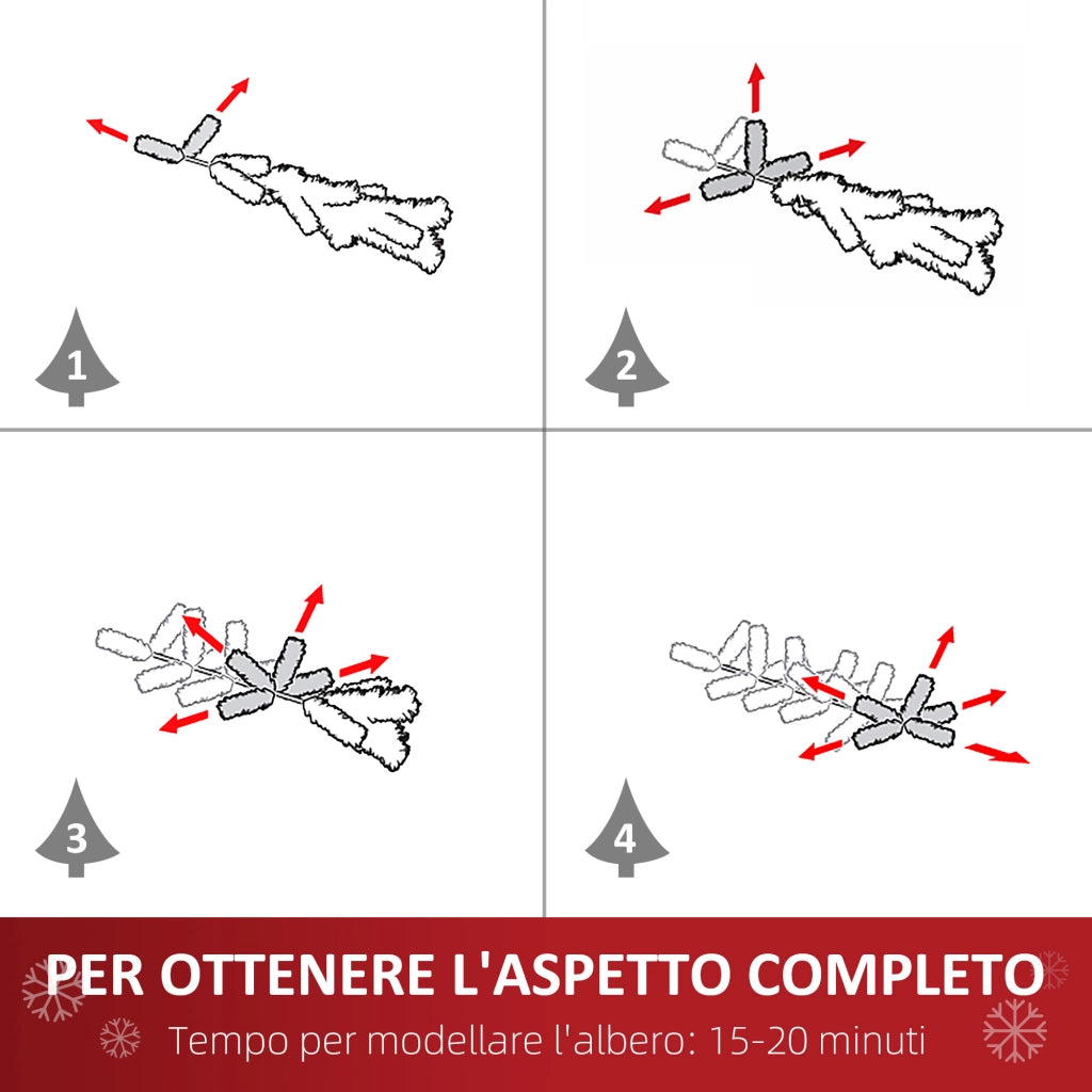Albero di Natale Innevato 180 cm con 630 Rami e 37 Pigne, in Plastica e Metallo, Facile da Montare per Casa, Verde e Bianco