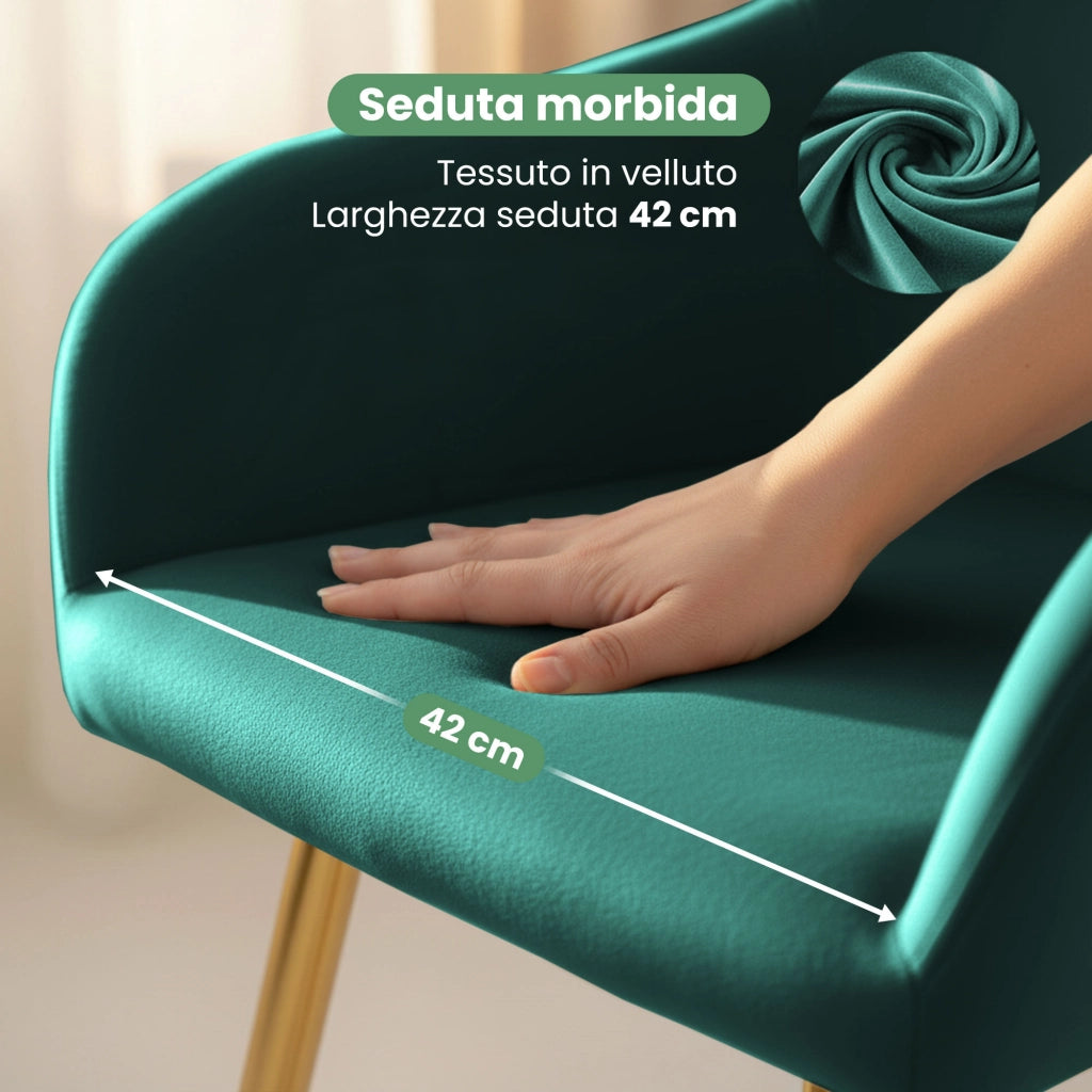 Set di 4 Sedie in velluto liscio ESTELLE Verde Bottiglia gambe oro